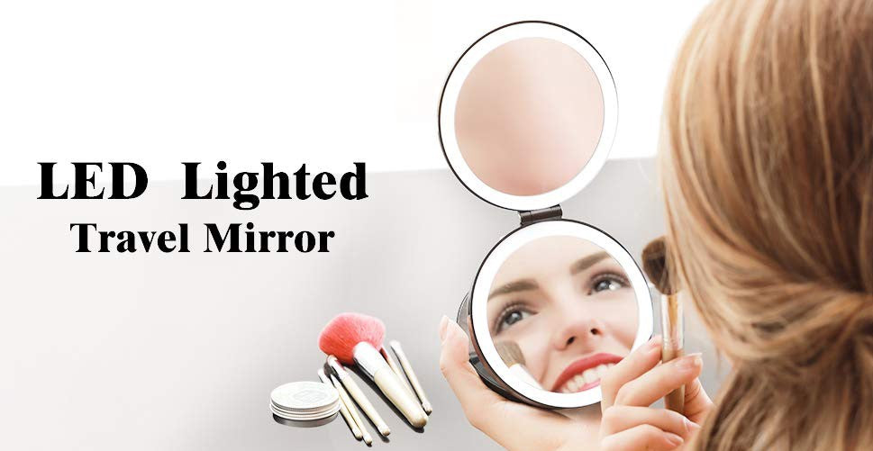 LED lighted travel makeup mirror - GadgetiCloud beauty makeup mirror handheld trifold
