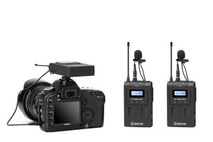 BOYA BY-WM8 PRO UHF Dual-Channel Wireless Microphone System LCD display PLL-synthesized tuning capturing audio with dual subjects filming interview application with camera DSLRs