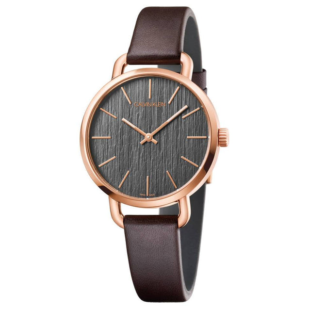 NEW Calvin Klein Even Leather Ladies Watches - Brown K7B236G3