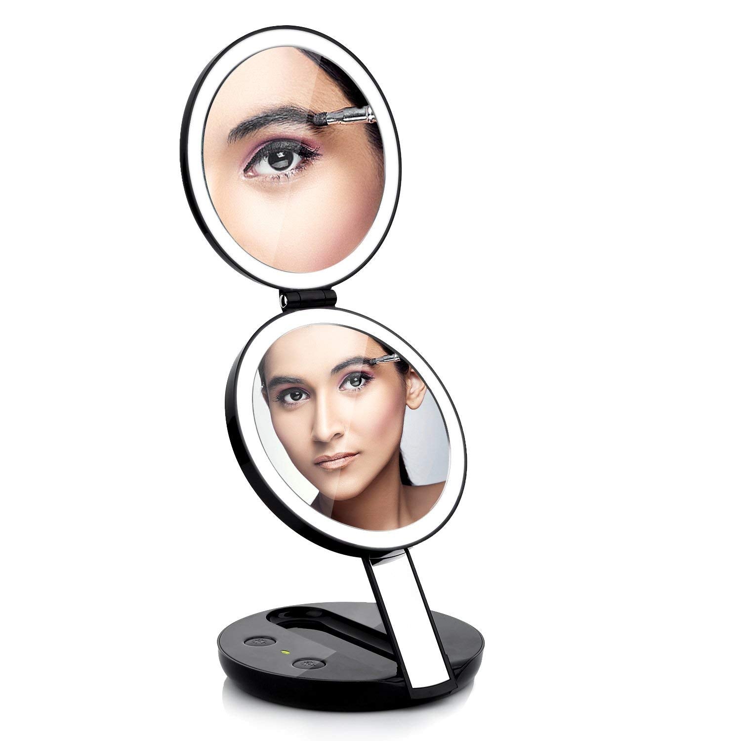 LED Lighted 3-fold Travel Compact Makeup Mirror - 1X/7X Magnification USB Powered - GadgetiCloud