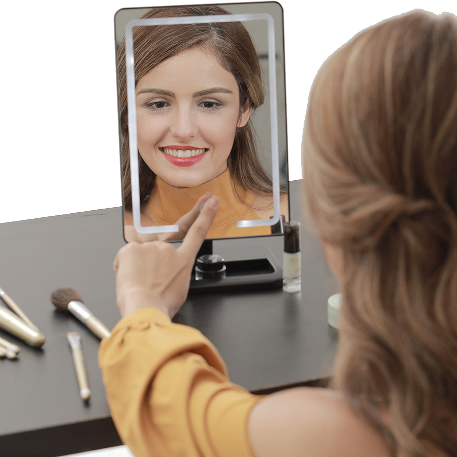 LED Lighted Desktop Makeup Vanity Mirror - 1X/10X Magnification - GadgetiCloud