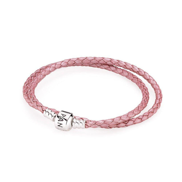 Pandora 590705CMP D2 38cm Moments Double Pink Leather Bracelet women jewellery top view