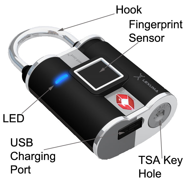 Lexuma XLock - TSA Fingerprint Padlock - GadgetiCloud