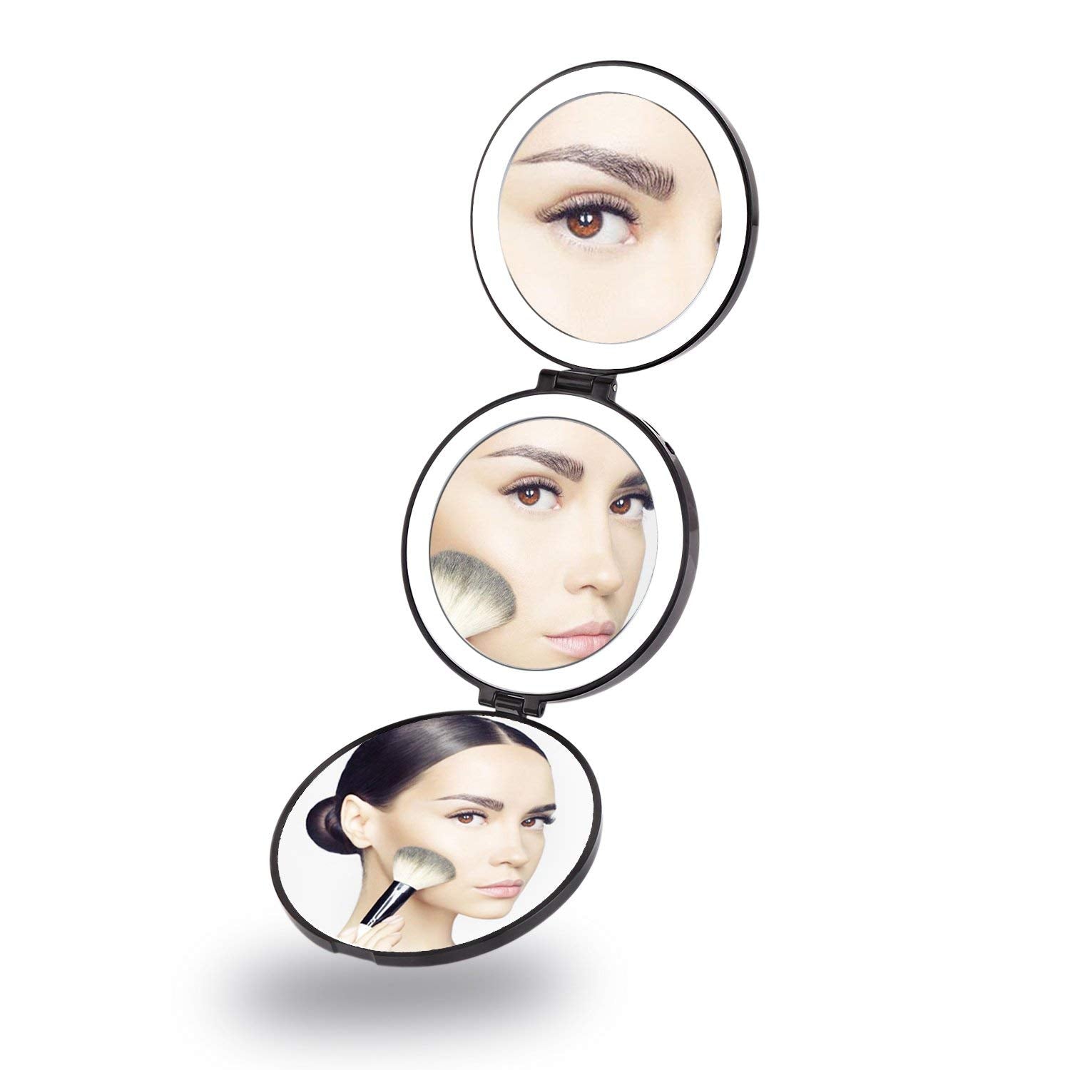 LED Lighted 3-fold Rechargeable Travel Makeup Mirror - 7X/5X/1X Magnification - GadgetiCloud