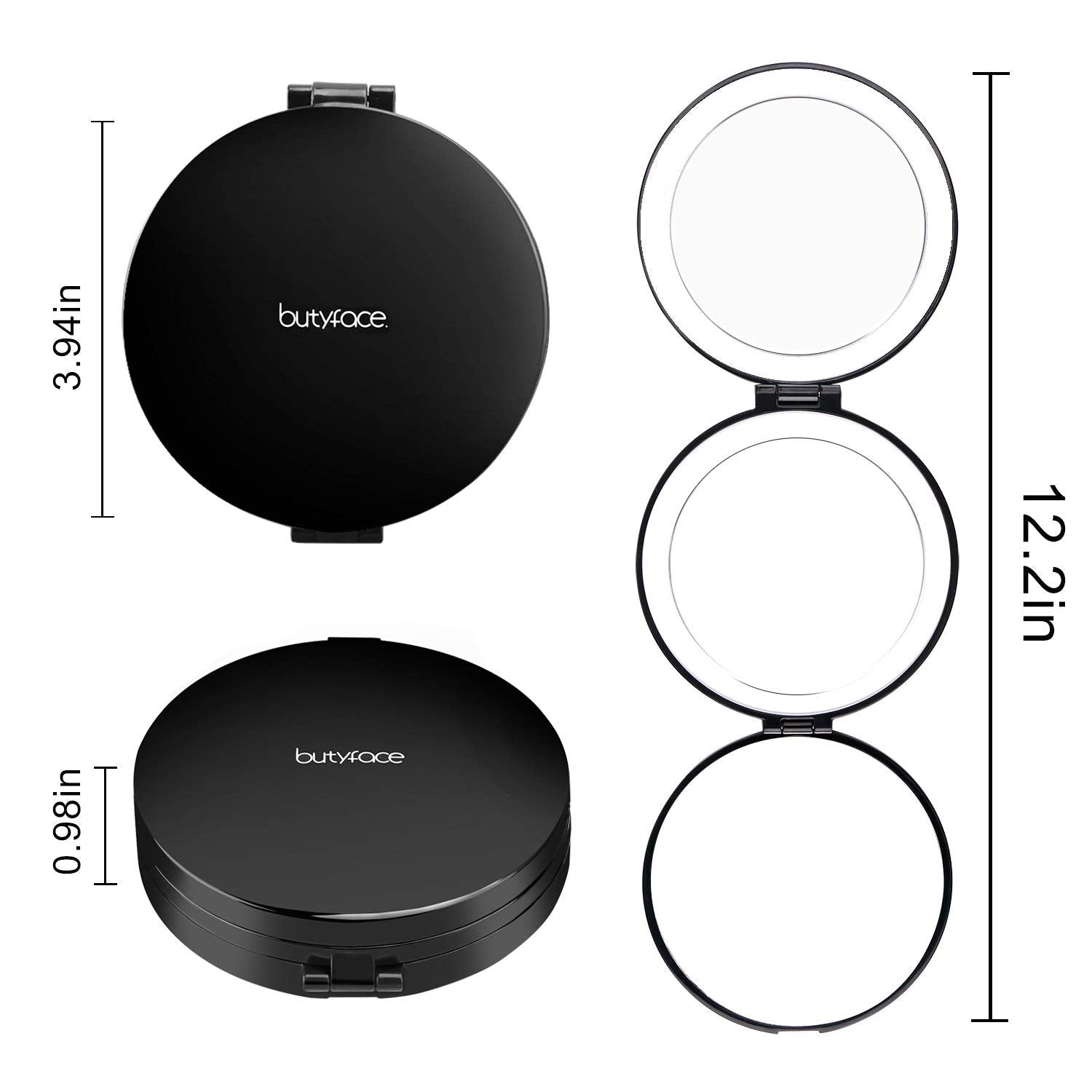 LED Lighted 3-fold Rechargeable Travel Makeup Mirror - 7X/5X/1X Magnification - GadgetiCloud