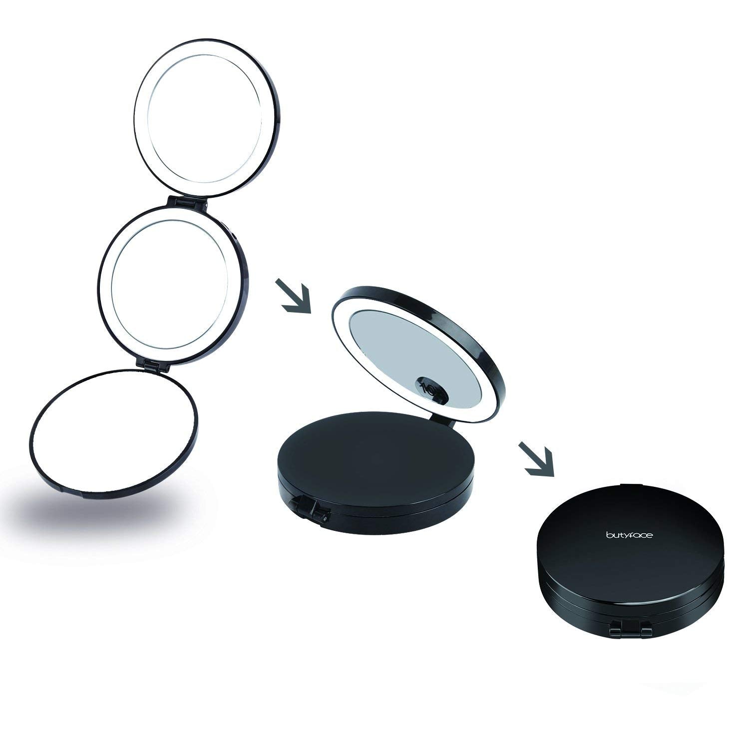 LED Lighted 3-fold Rechargeable Travel Makeup Mirror - 7X/5X/1X Magnification - GadgetiCloud